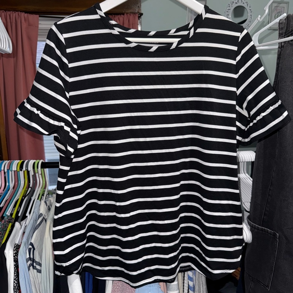 Black and White Striped Women's Top- L